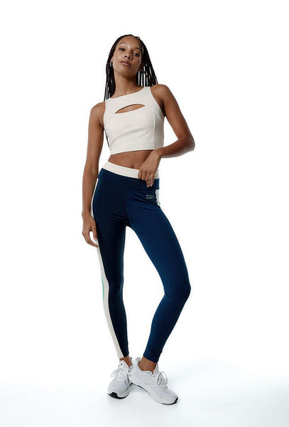 Legging deportivo SynergyFit - Tricolor Cream, Ocean blue & Sage-Black Limba