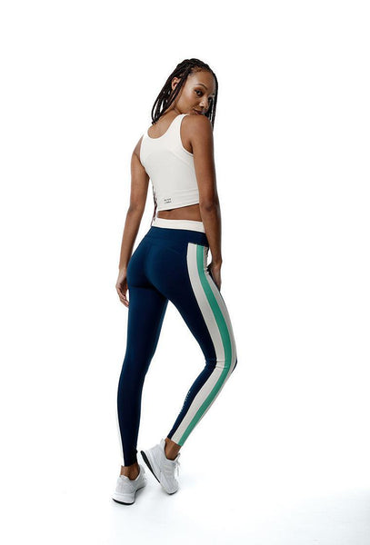 Legging deportivo SynergyFit - Tricolor Cream, Ocean blue & Sage-Black Limba