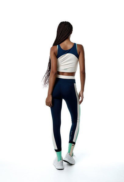 Legging deportivo SynergyFit - Tricolor Cream, Ocean blue & Sage-Black Limba