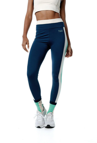 Legging deportivo SynergyFit - Tricolor Cream, Ocean blue & Sage-Black Limba