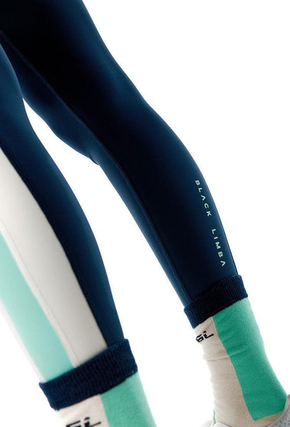 Legging deportivo SynergyFit - Tricolor Cream, Ocean blue & Sage-Black Limba