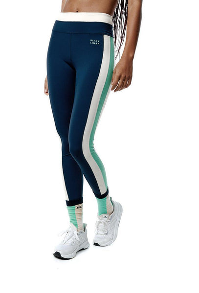 Legging deportivo SynergyFit - Tricolor Cream, Ocean blue & Sage-Black Limba