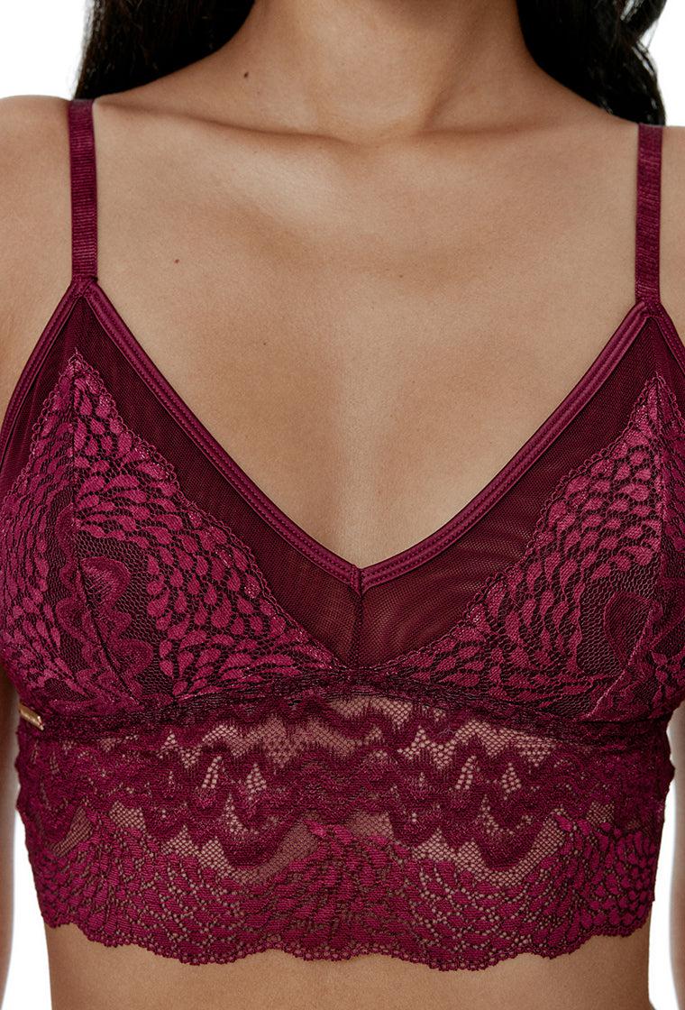 XMAS Bralette Crop Top Stevie - Burgundy-Black Limba